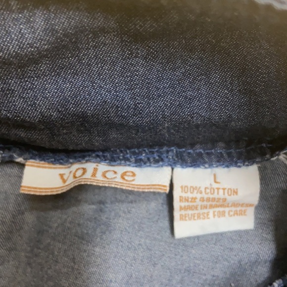 Voice NYC Chambray Denim Zip Jacket Multi Pockets Smocked Fit Waist Button Cuffs - Picture 5 of 16